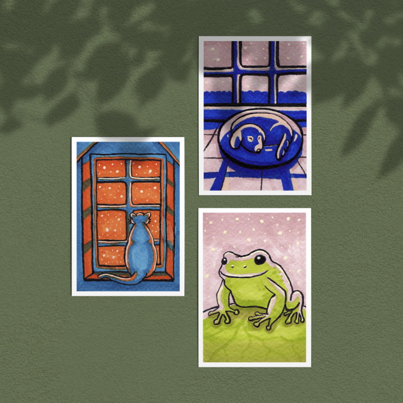 Animal Friends — a set of three animal art prints hung together