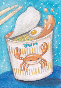 Cup Noodles at Midnight art print — the full artwork: a cup of instant noodles under a starry blue sky