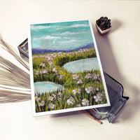 Flower Meadow in Pink print from the Flower Meadow Set, lying beside a glass tray (mock-up)