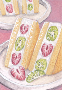 Fruit Sandwich to Share art print — the full artwork: strawberry and kiwi sando halves on a plate