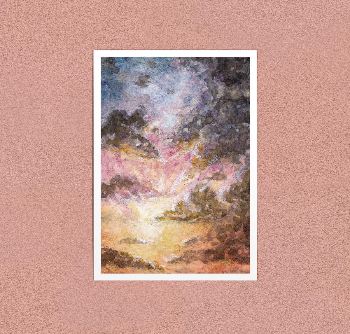Golden Cloudbank art print — a sunset breaking open through a bank of cloud