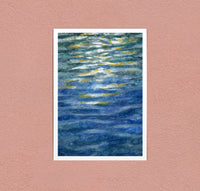 Moon on the Water art print — moonlight broken into gold and white across a dark swell