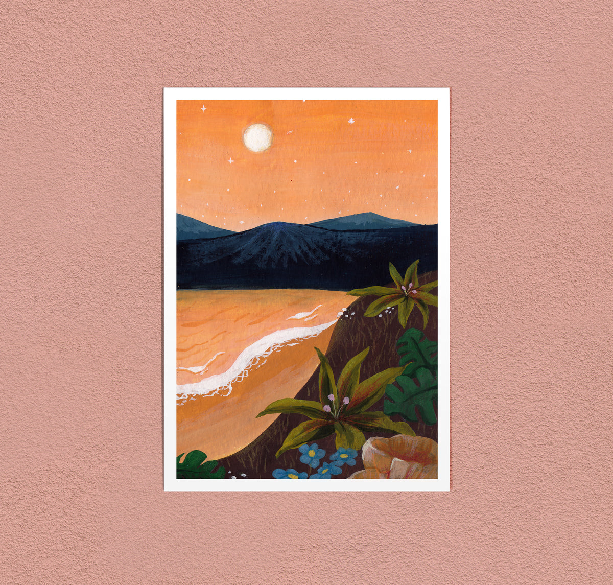 Moonrise on the Bay art print — a moon coming up over a quiet bay