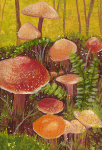 Mushrooms in the Ferns mushroom art print on Hahnemühle German Etching