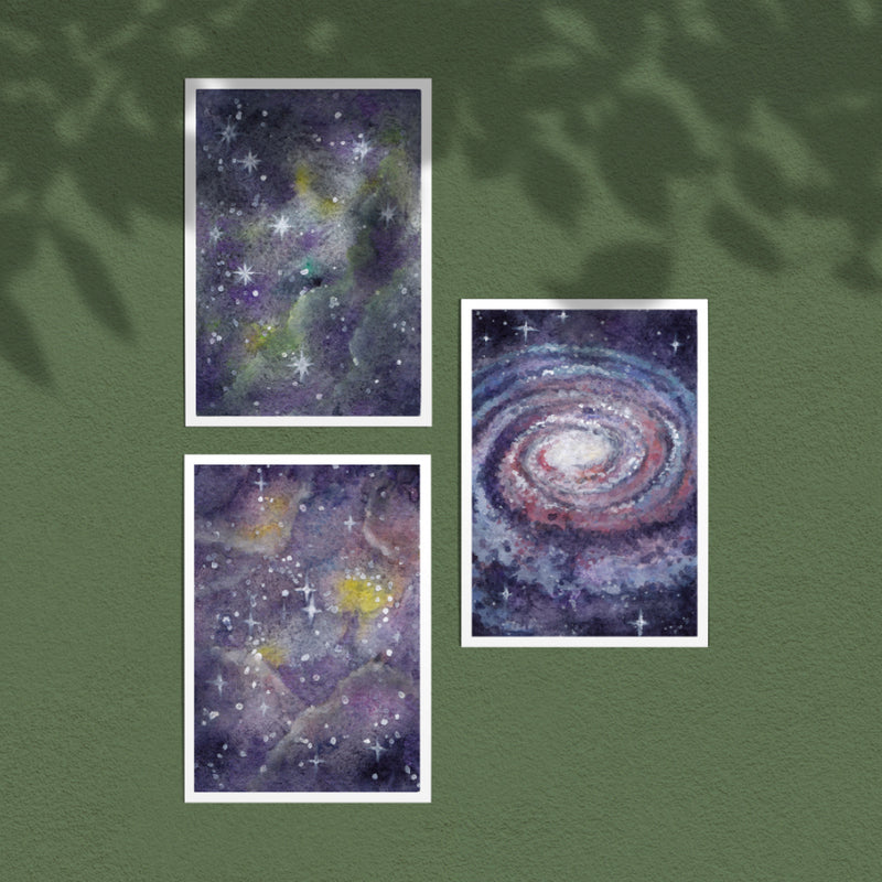 Outer Space — a set of three space art prints hung together