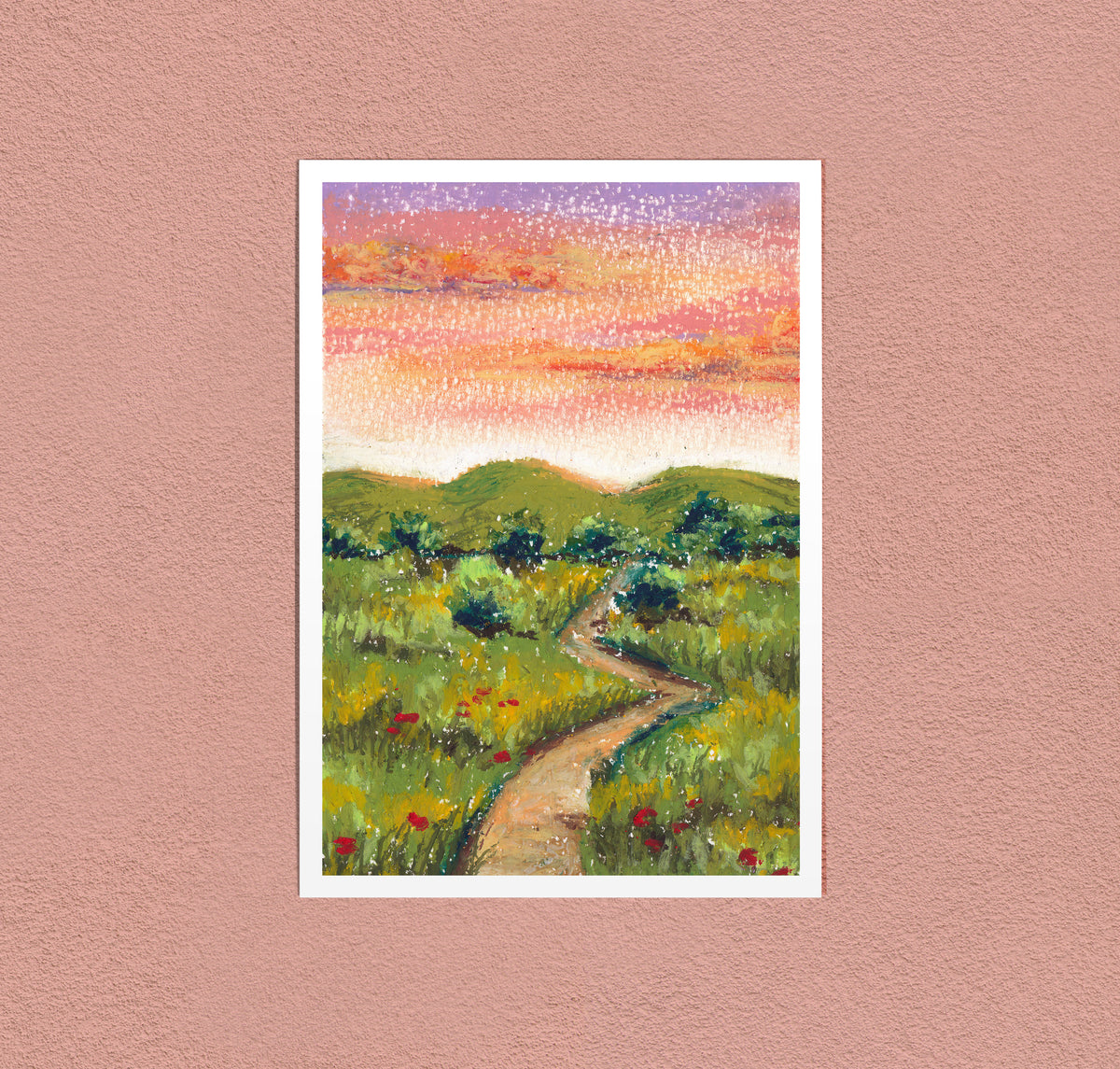 Path into Evening art print — a path leading into a meadow at the end of the day