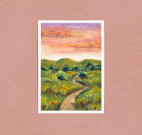 Path into Evening art print — a path leading into a meadow at the end of the day