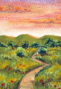 Path into Evening meadow art print on Hahnemühle German Etching