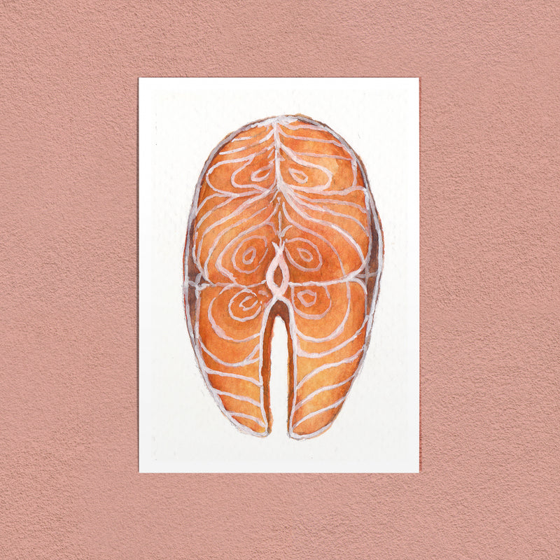 Salmon Cross Section art print — pale fat running through the pink