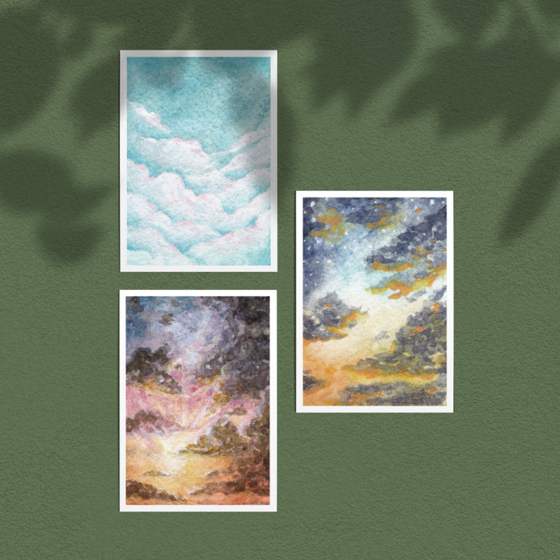 When You Look Up — a set of three sky art prints hung together