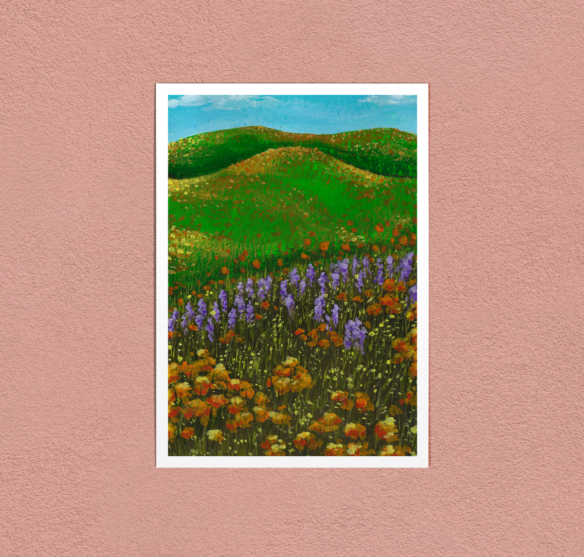 Wildflower Hills art print — hills gone over entirely to orange and purple