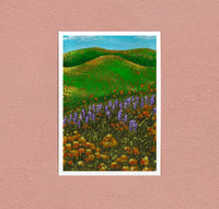 Wildflower Hills art print — hills gone over entirely to orange and purple